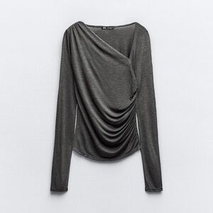 ZARA side rushed top. Size S. Light Grey. New with tag